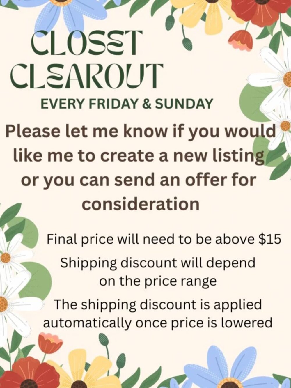 SPECIAL CLOSET CLEAR OUT TODAY 9/13